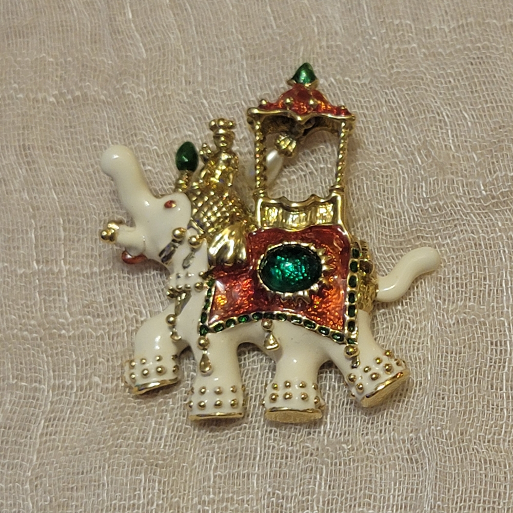 Signed Hutton Wilkinson White Enamel Elephant Brooch